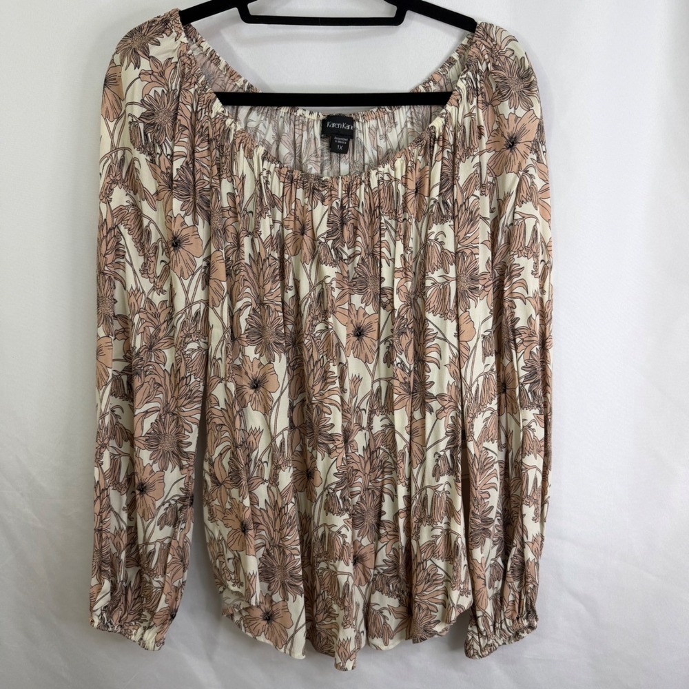 Karen Kane Womens Flowy Floral Peasant Blouse Top 1X NWT $148‎ Romantic Boho - Picture 2 of 12
